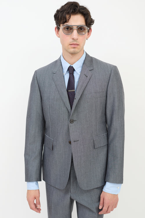 Thom Browne Dark Grey Wool & Mohair Three Pocket Blazer