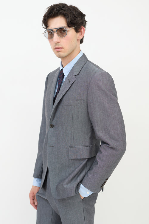 Thom Browne Dark Grey Wool & Mohair Three Pocket Blazer