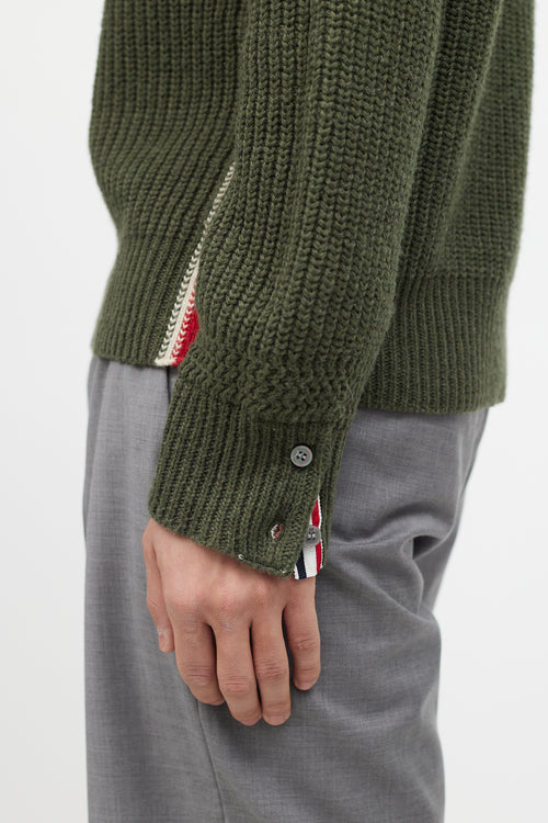 Thom Browne Green & Multicolour Ribbed Wool Knit Sweater