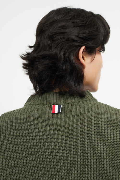 Thom Browne Green & Multicolour Ribbed Wool Knit Sweater