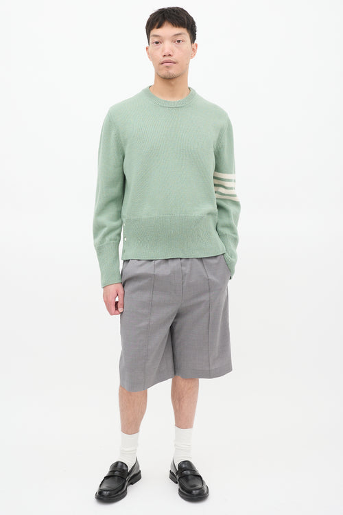 Thom Browne Light Green Wool 4-Bar Buttoned Sweater