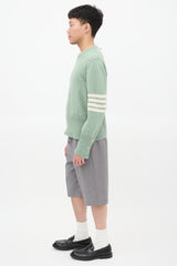 Thom Browne Light Green Wool 4-Bar Buttoned Sweater