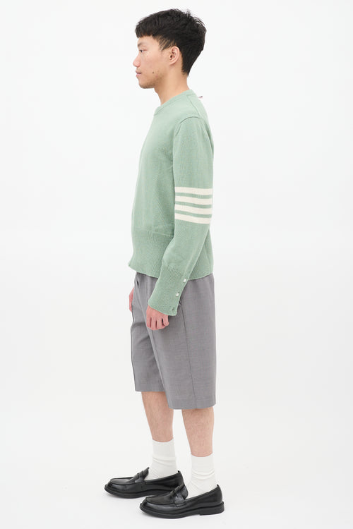 Thom Browne Light Green Wool 4-Bar Buttoned Sweater