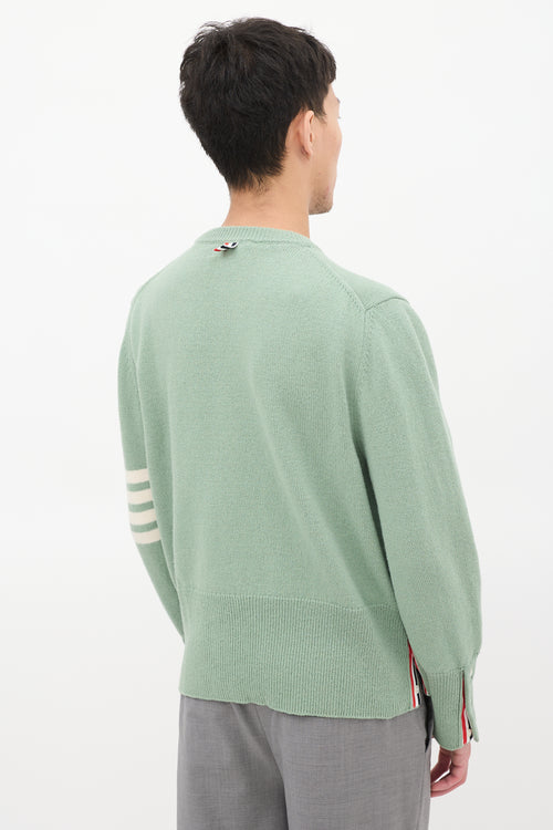 Thom Browne Light Green Wool 4-Bar Buttoned Sweater