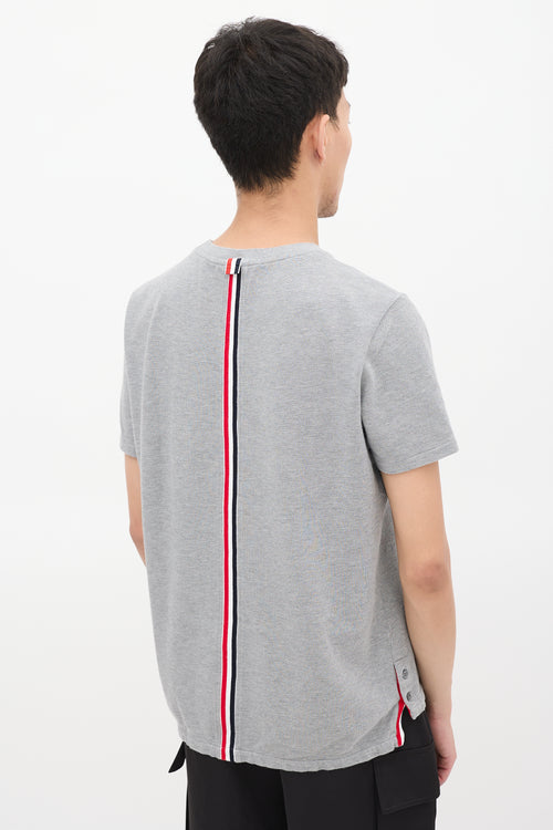 Thom Browne Grey Cotton Stripe Back T-Shirt