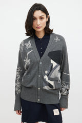 Thom Browne Grey & Cream Cashmere Floral Cardigan