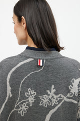 Thom Browne Grey & Cream Cashmere Floral Cardigan