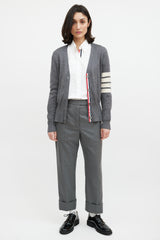 Thom Browne Grey & Cream Wool Striped Cardigan
