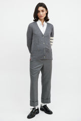 Thom Browne Grey & Cream Wool Striped Cardigan