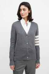 Thom Browne Grey & Cream Wool Striped Cardigan