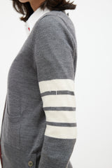 Thom Browne Grey & Cream Wool Striped Cardigan