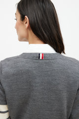 Thom Browne Grey & Cream Wool Striped Cardigan