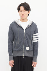 Thom Browne Grey Four Bar Zip Hoodie Sweater