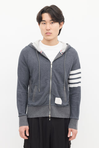 Thom Browne Grey Four Bar Zip Hoodie Sweater