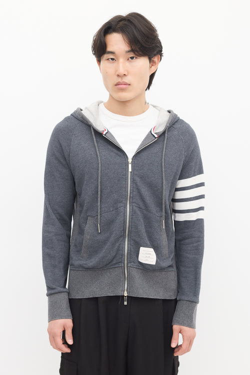 Thom Browne Grey Four Bar Zip Hoodie Sweater