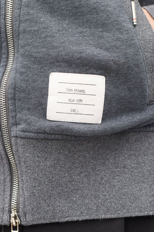 Thom Browne Grey Four Bar Zip Hoodie Sweater