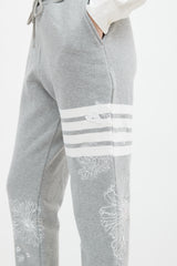 Thom Browne Grey & White Floral Embroidered Jogger