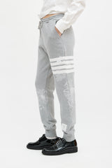 Thom Browne Grey & White Floral Embroidered Jogger