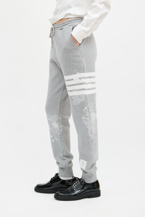 Thom Browne Grey & White Floral Embroidered Jogger