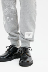 Thom Browne Grey & White Floral Embroidered Jogger