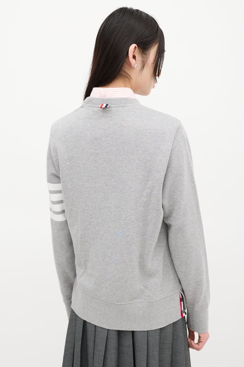 Thom Browne Grey & White Four Bar Sweatshirt