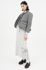 Thom Browne Grey & White Plaid & Floral Midi Skirt