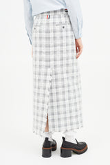 Thom Browne Grey & White Plaid & Floral Midi Skirt