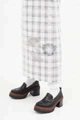 Thom Browne Grey & White Plaid & Floral Midi Skirt
