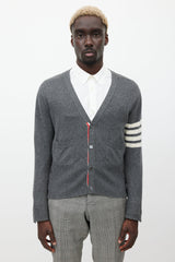 Thom Browne Grey & White Striped Cashmere Cardigan