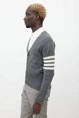 Thom Browne Grey & White Striped Cashmere Cardigan