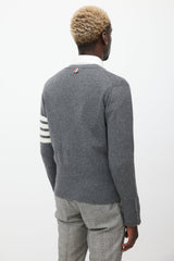 Thom Browne Grey & White Striped Cashmere Cardigan