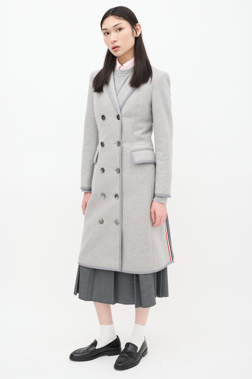 Thom Browne Grey Wool Double Breasted Coat