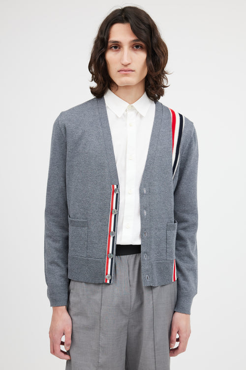 Thom Browne Grey Wool Stripe Pocket Cardigan