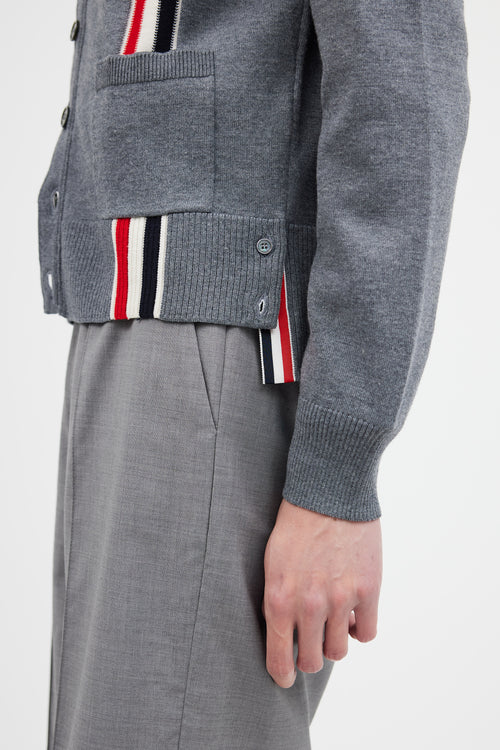Thom Browne Grey Wool Stripe Pocket Cardigan