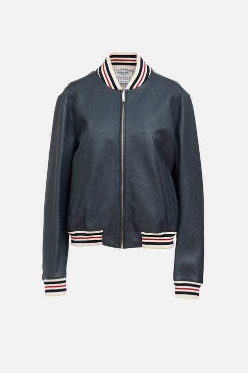 Thom Browne Leather Varsity Jacket