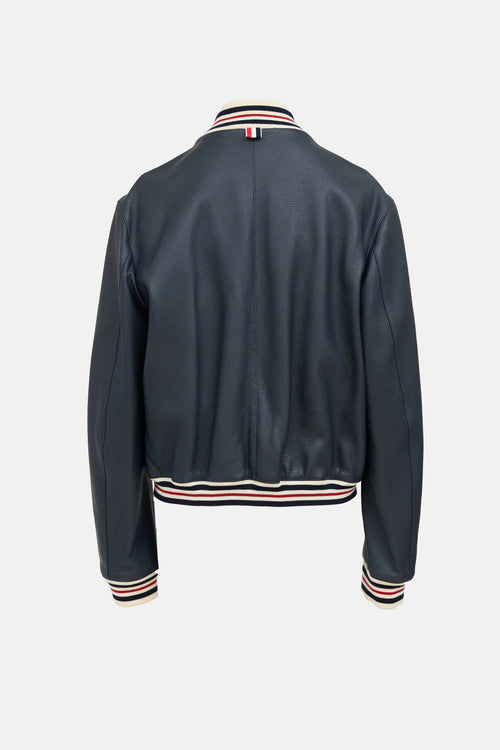 Thom Browne Leather Varsity Jacket