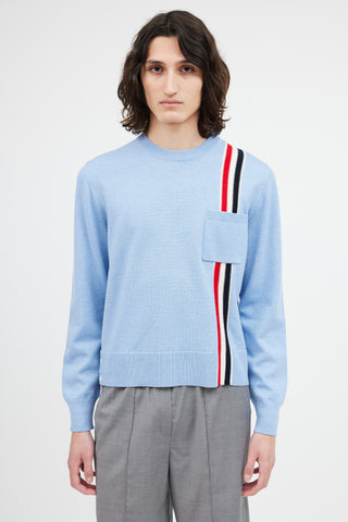Thom Browne Light Blue Wool Stripe Pocket Sweater