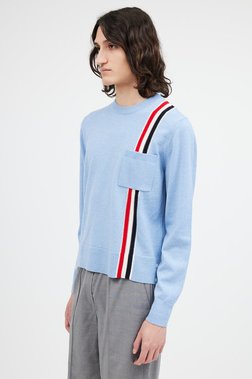 Thom Browne Light Blue Wool Stripe Pocket Sweater