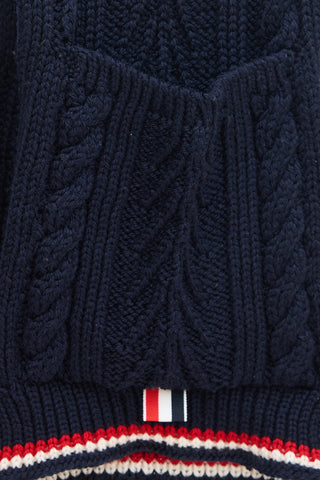 Thom Browne Navy Cable Knit Pocket Scarf