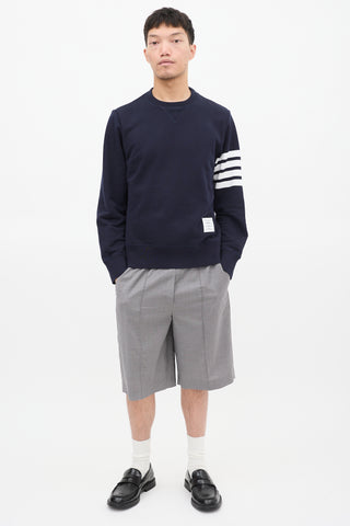 Thom Browne Navy Cotton 4-Bar Buttoned Crewneck