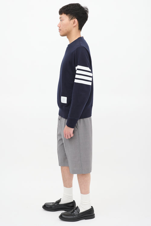 Thom Browne Navy Cotton 4-Bar Buttoned Crewneck