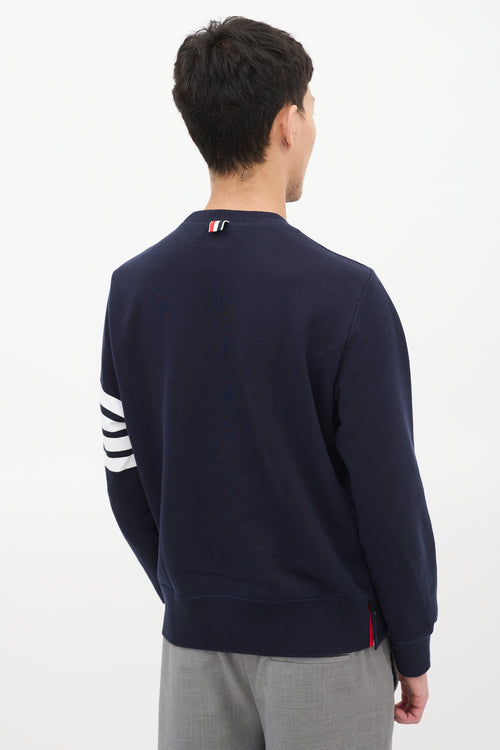 Thom Browne Navy Cotton 4-Bar Buttoned Crewneck