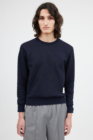Thom Browne Navy Cotton Milano Crewneck Sweater