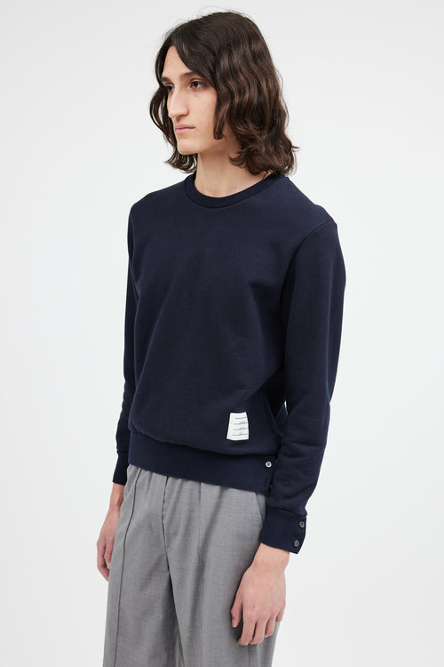 Thom Browne Navy Cotton Milano Crewneck Sweater