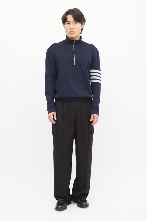 Thom Browne Navy Four Bar Quarter Zip Sweater