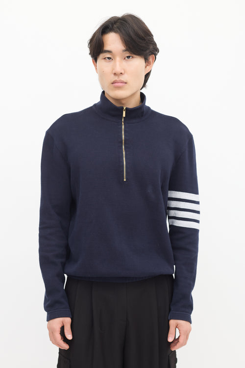 Thom Browne Navy Four Bar Quarter Zip Sweater