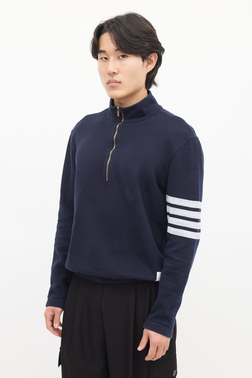 Thom Browne Navy Four Bar Quarter Zip Sweater