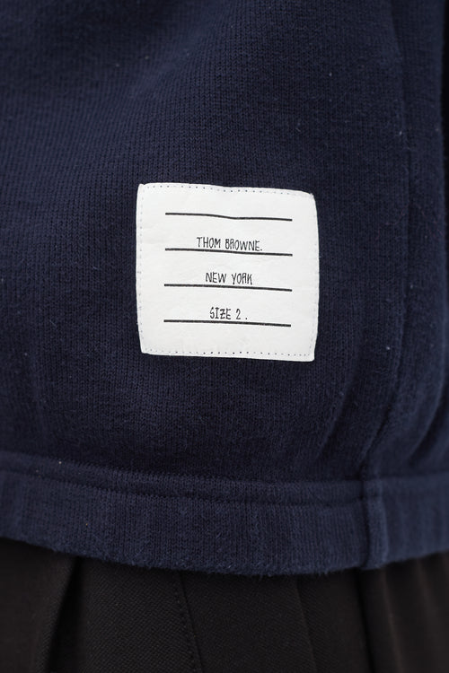 Thom Browne Navy Four Bar Quarter Zip Sweater