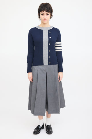 Thom Browne Navy & Grey Cashmere Four Bar Sweater