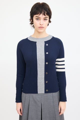 Thom Browne Navy & Grey Cashmere Four Bar Sweater